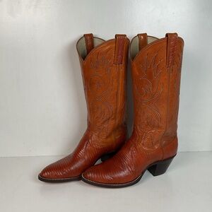 Vintage Dan Post Golden Spur Cowgirl Boots 7.5 C USA Made Lizard Teju